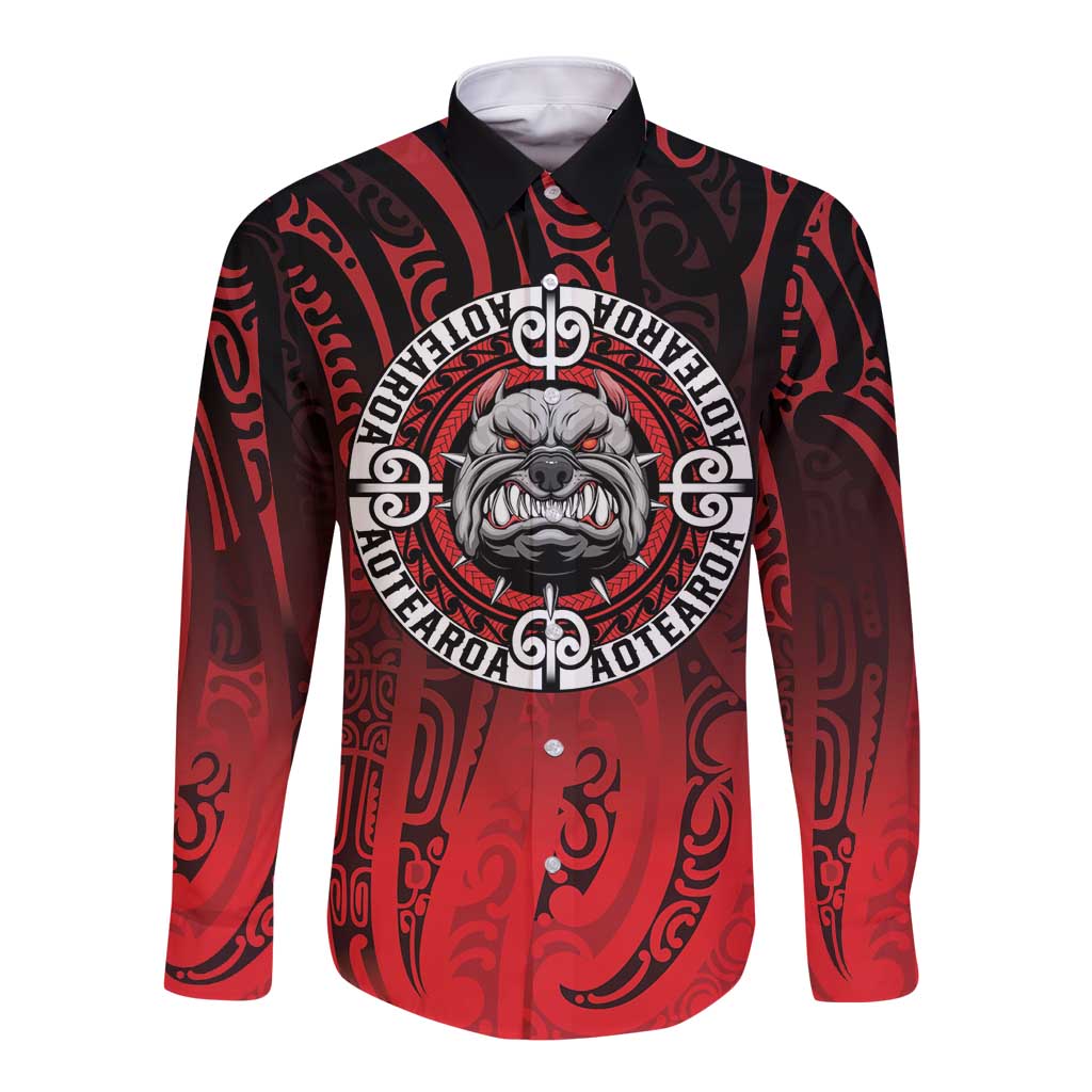 Aotearoa Bulldog Long Sleeve Button Shirt New Zealand Kowhaiwhai Tribal