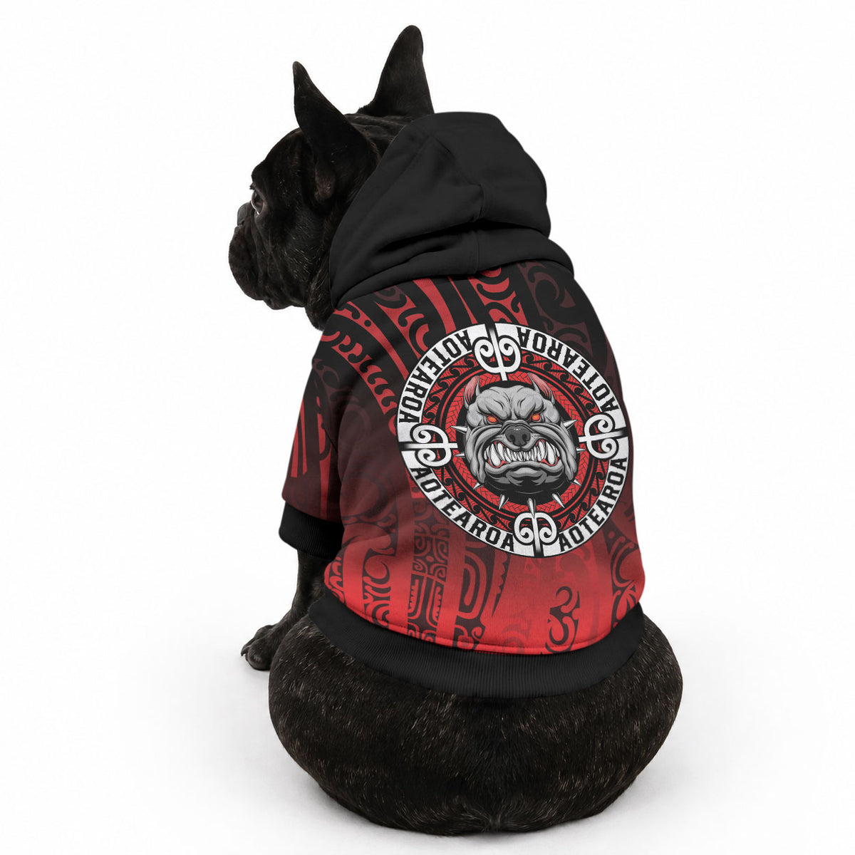 Aotearoa Bulldog Pet Hoodie New Zealand Kowhaiwhai Tribal
