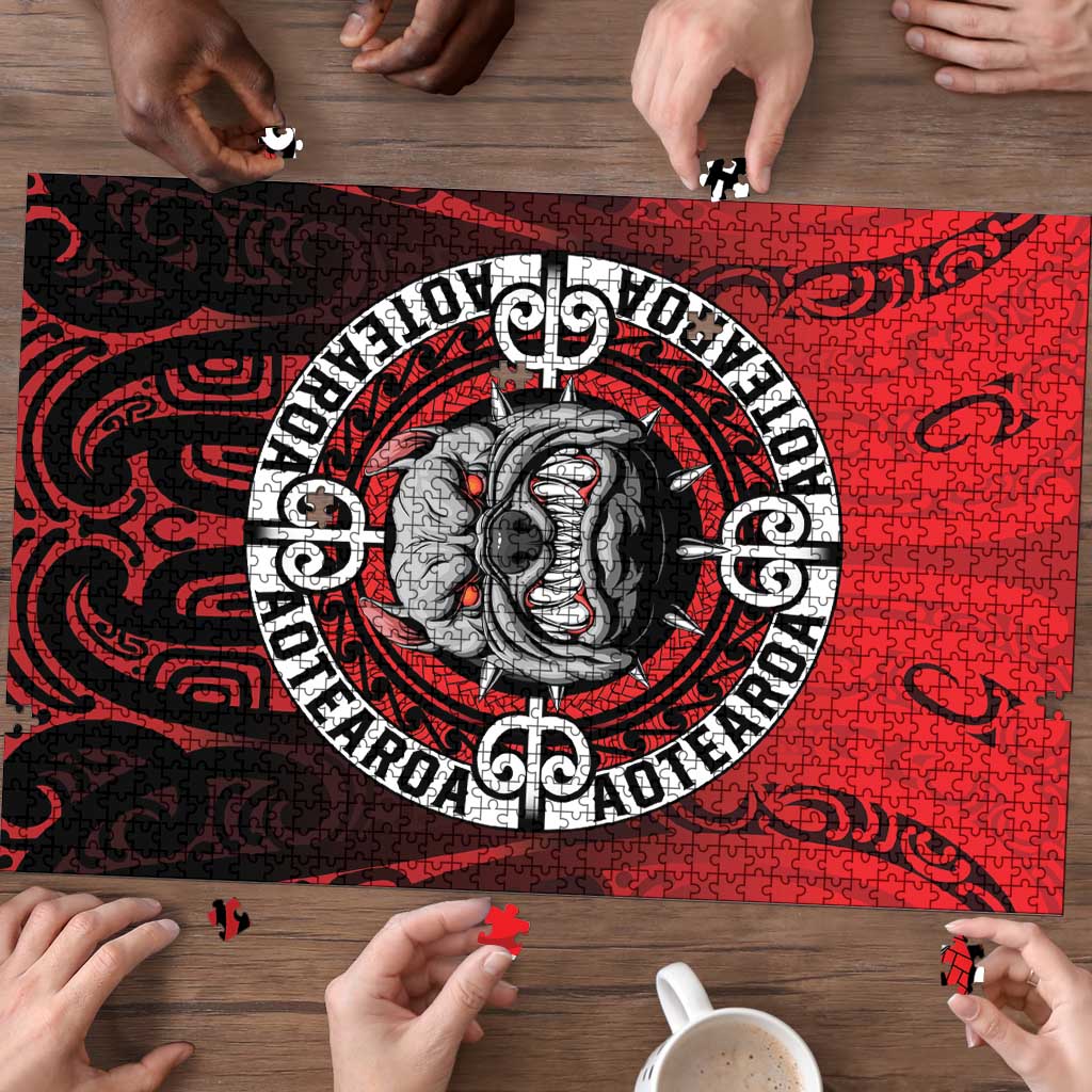 Aotearoa Bulldog Puzzle New Zealand Kowhaiwhai Tribal - Aussie Hoodie