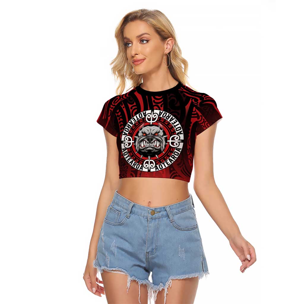 Aotearoa Bulldog Raglan Cropped T Shirt New Zealand Kowhaiwhai Tribal