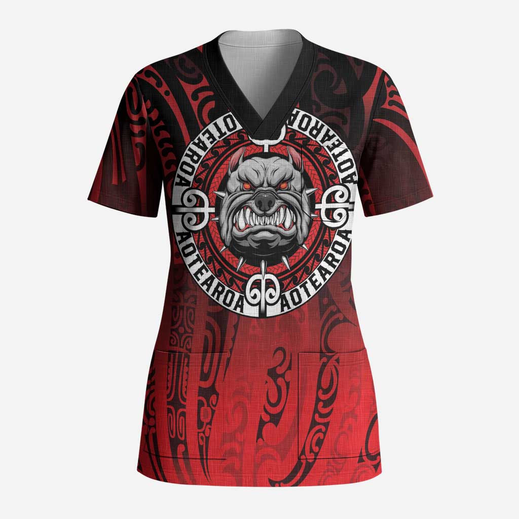 Aotearoa Bulldog Scrub Top New Zealand Kowhaiwhai Tribal - Aussie Hoodie