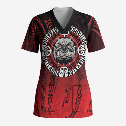 Aotearoa Bulldog Scrub Top New Zealand Kowhaiwhai Tribal - Aussie Hoodie