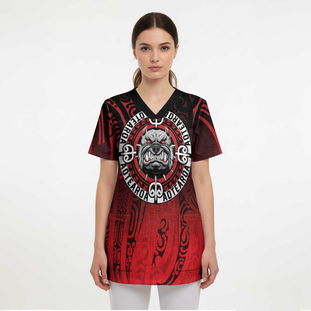 Aotearoa Bulldog Scrub Top New Zealand Kowhaiwhai Tribal - Aussie Hoodie