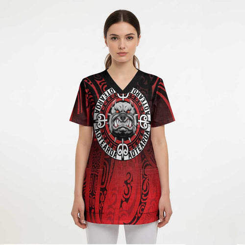 Aotearoa Bulldog Scrub Top New Zealand Kowhaiwhai Tribal - Aussie Hoodie