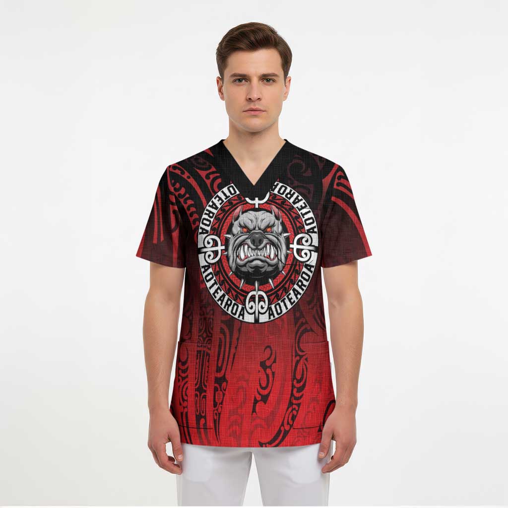 Aotearoa Bulldog Scrub Top New Zealand Kowhaiwhai Tribal - Aussie Hoodie
