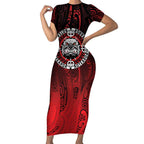 Aotearoa Bulldog Short Sleeve Bodycon Dress New Zealand Kowhaiwhai Tribal