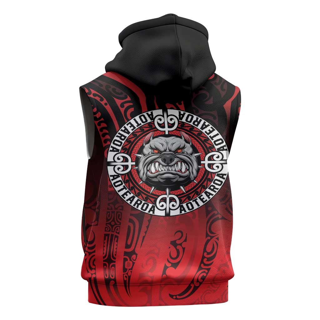Aotearoa Bulldog Sleeveless Hoodie New Zealand Kowhaiwhai Tribal - Aussie Hoodie