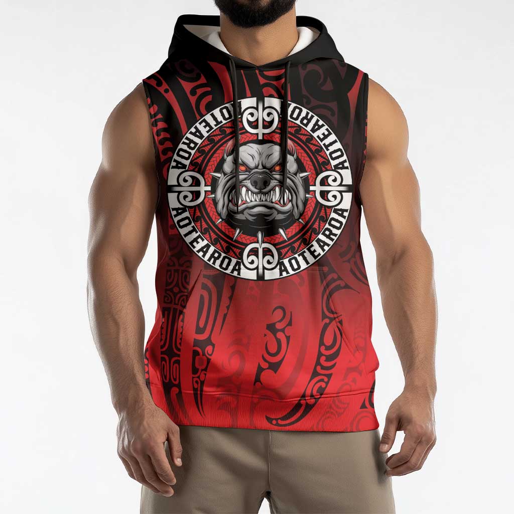 Aotearoa Bulldog Sleeveless Hoodie New Zealand Kowhaiwhai Tribal - Aussie Hoodie