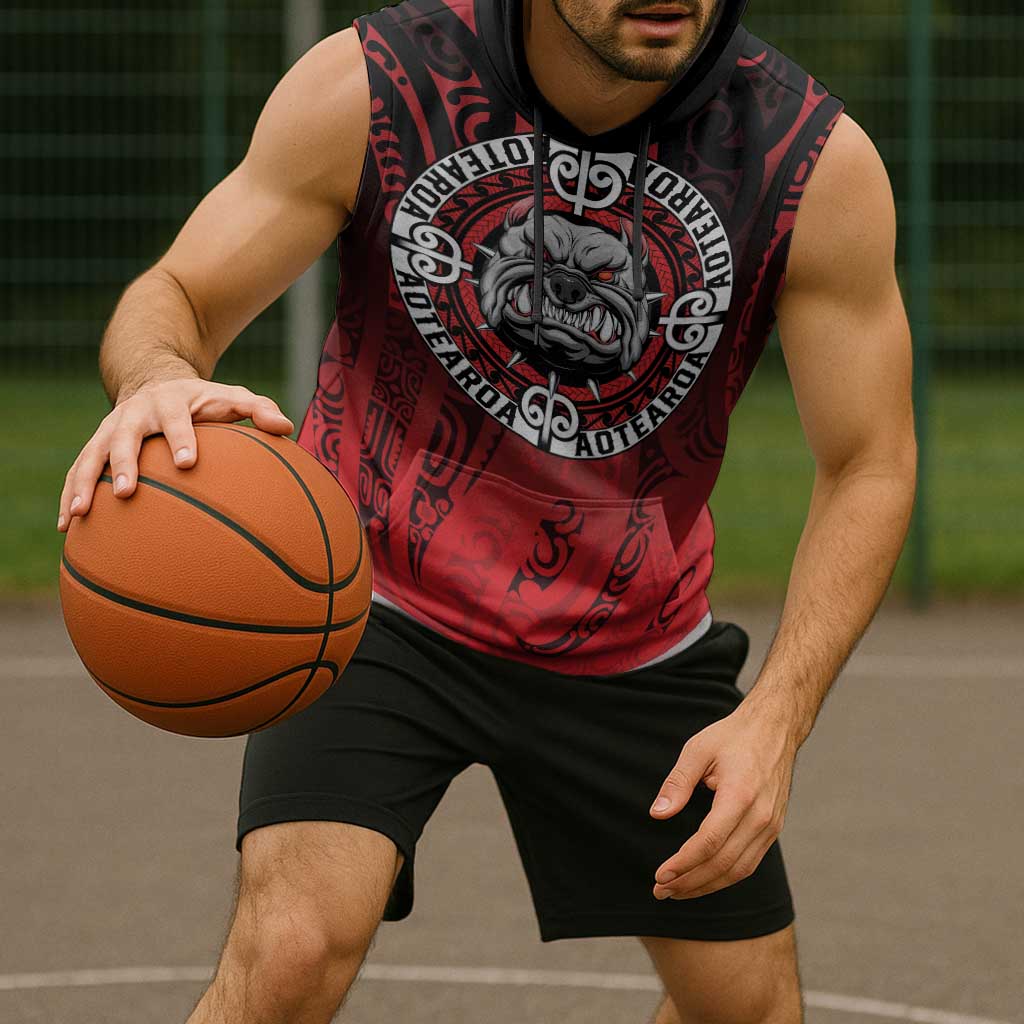 Aotearoa Bulldog Sleeveless Hoodie New Zealand Kowhaiwhai Tribal - Aussie Hoodie