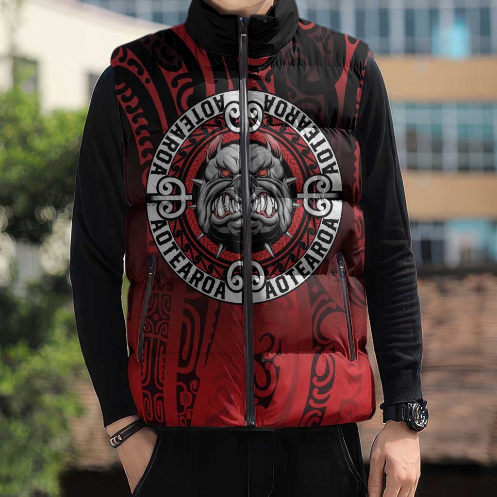 Aotearoa Bulldog Sleeveless Puffer Jacket New Zealand Kowhaiwhai Tribal - Aussie Hoodie