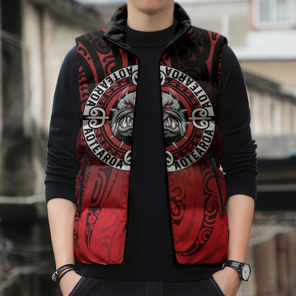 Aotearoa Bulldog Sleeveless Puffer Jacket New Zealand Kowhaiwhai Tribal - Aussie Hoodie