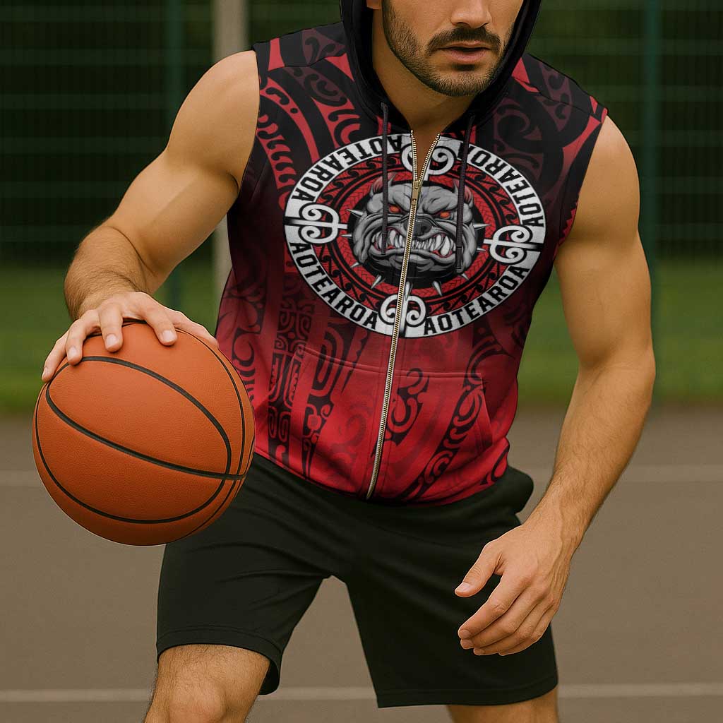 Aotearoa Bulldog Sleeveless Zip Hoodie New Zealand Kowhaiwhai Tribal - Aussie Hoodie