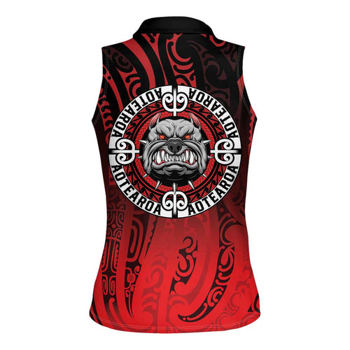 Aotearoa Bulldog Women Sleeveless Polo Shirt New Zealand Kowhaiwhai Tribal