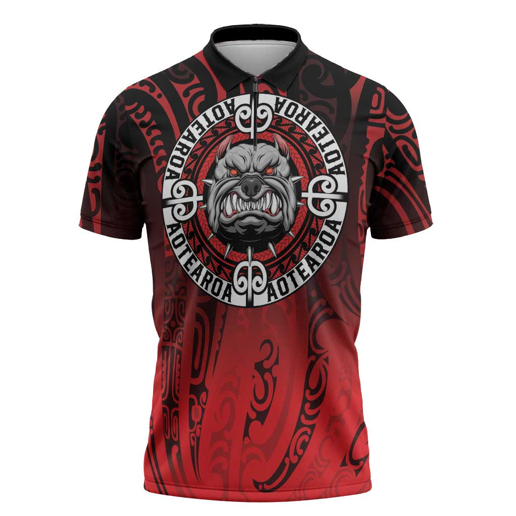 Aotearoa Bulldog Zipper Polo Shirt New Zealand Kowhaiwhai Tribal - Aussie Hoodie