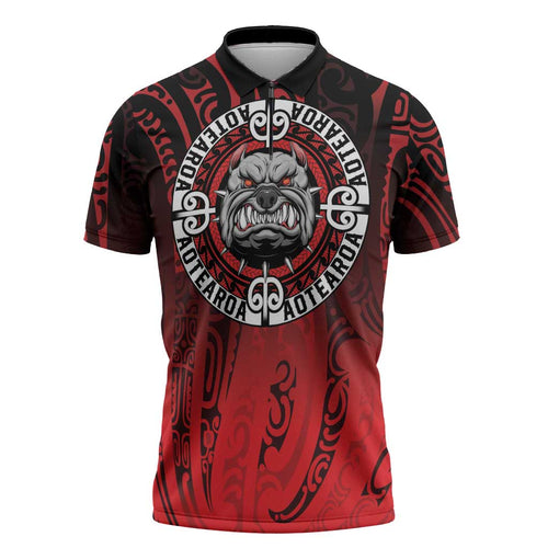 Aotearoa Bulldog Zipper Polo Shirt New Zealand Kowhaiwhai Tribal - Aussie Hoodie