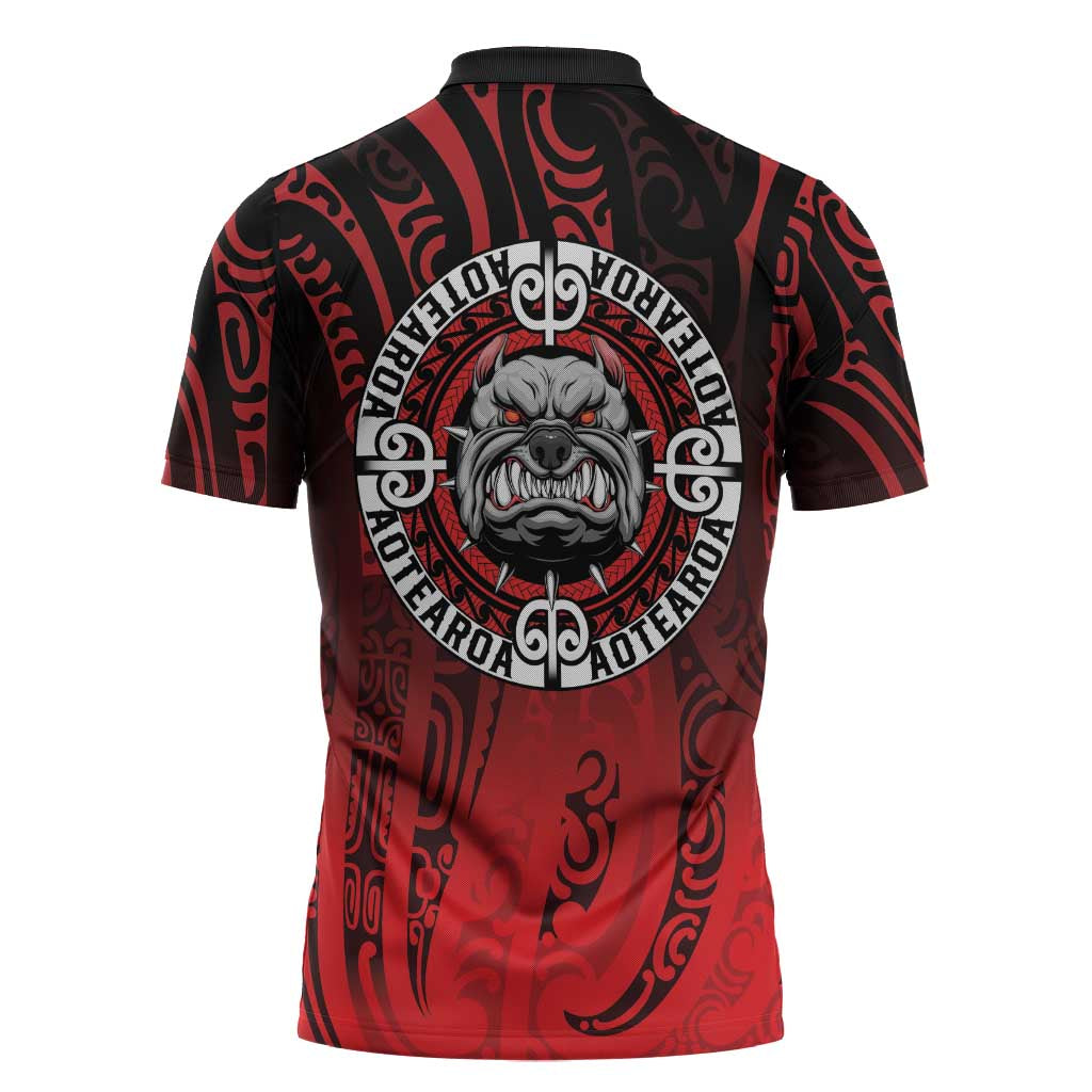 Aotearoa Bulldog Zipper Polo Shirt New Zealand Kowhaiwhai Tribal - Aussie Hoodie
