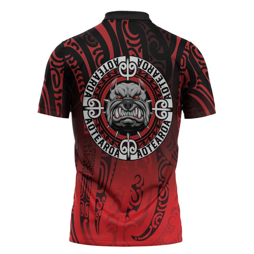 Aotearoa Bulldog Zipper Polo Shirt New Zealand Kowhaiwhai Tribal - Aussie Hoodie