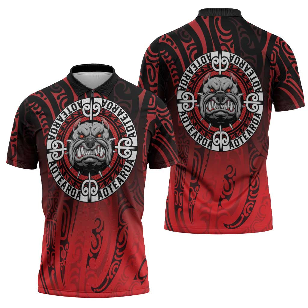 Aotearoa Bulldog Zipper Polo Shirt New Zealand Kowhaiwhai Tribal - Aussie Hoodie