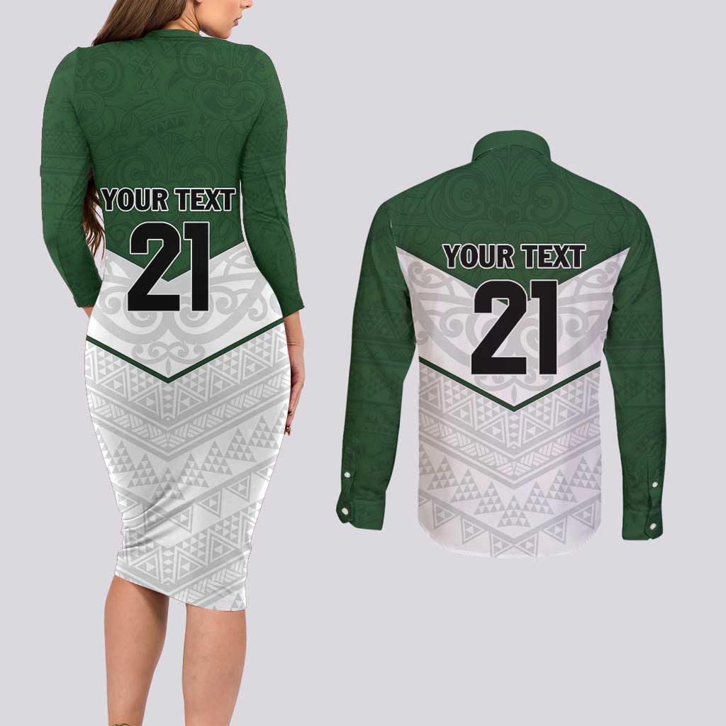 Custom New Zealand Maori Niho Taniwha Couples Matching Long Sleeve Bodycon Dress and Long Sleeve Button Shirt