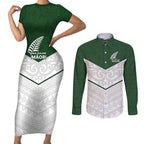 Custom New Zealand Maori Niho Taniwha Couples Matching Short Sleeve Bodycon Dress and Long Sleeve Button Shirt