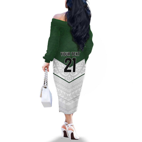 Custom New Zealand Maori Niho Taniwha Family Matching Off The Shoulder Long Sleeve Dress and Hawaiian Shirt