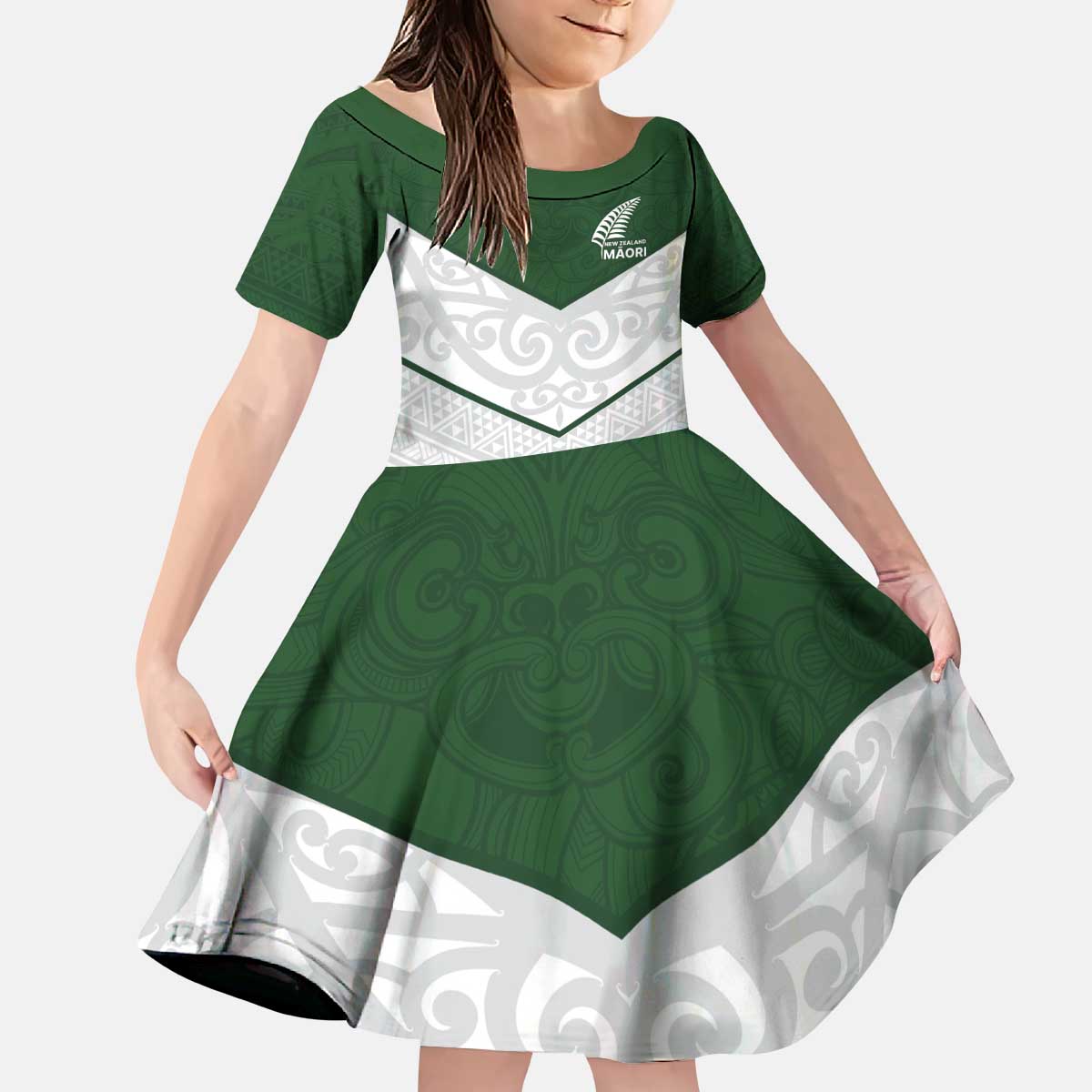Custom New Zealand Maori Niho Taniwha Kid Short Sleeve Dress
