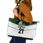 Custom New Zealand Maori Niho Taniwha Leather Tote Bag