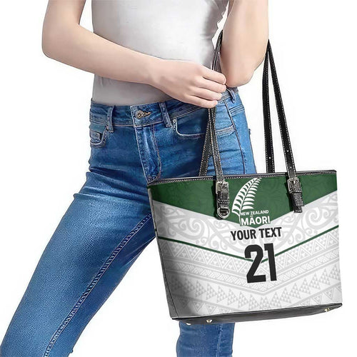 Custom New Zealand Maori Niho Taniwha Leather Tote Bag