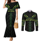 Custom New Zealand Maori Koru Koiri Motif Couples Matching Mermaid Dress and Long Sleeve Button Shirt