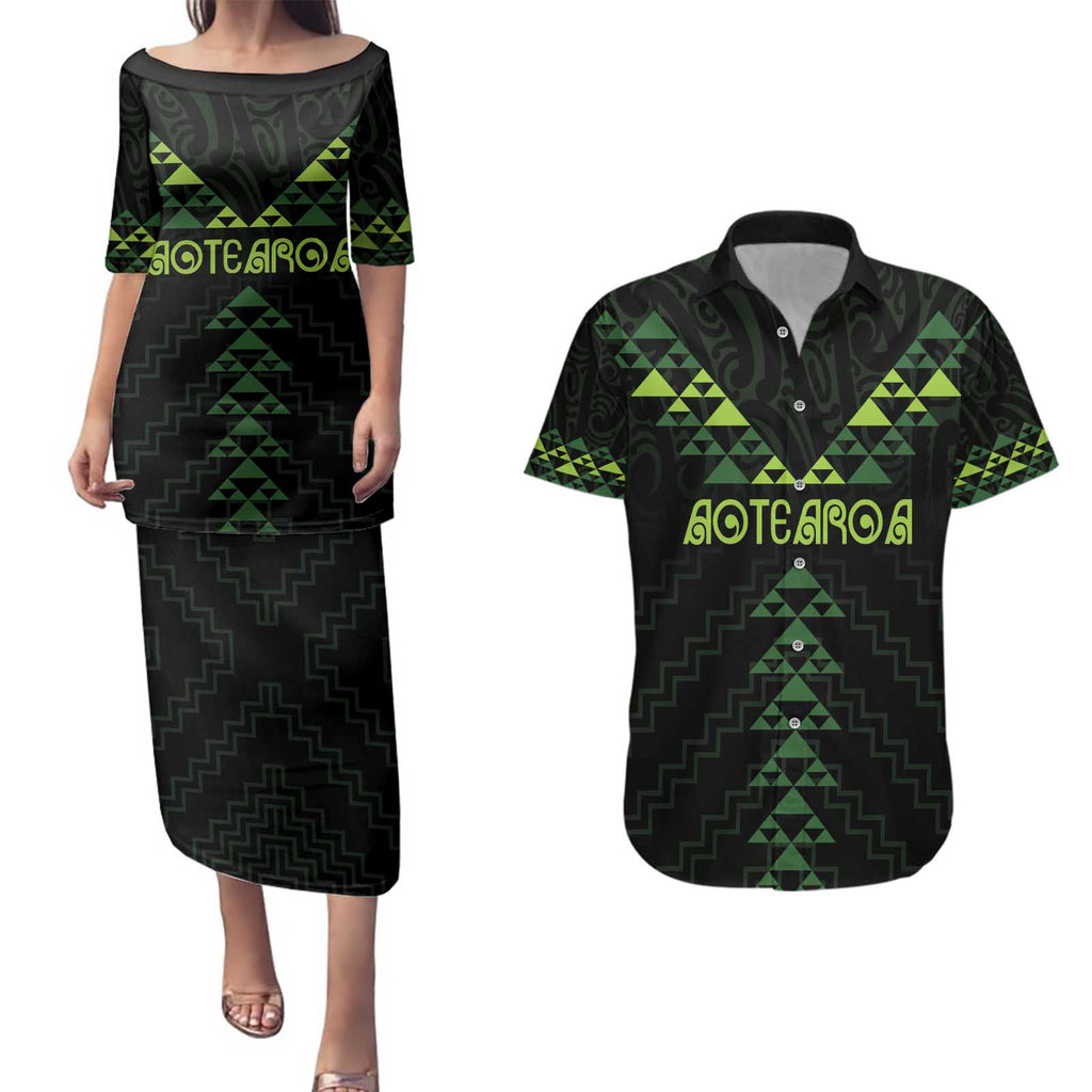 Custom New Zealand Maori Koru Koiri Motif Couples Matching Puletasi and Hawaiian Shirt
