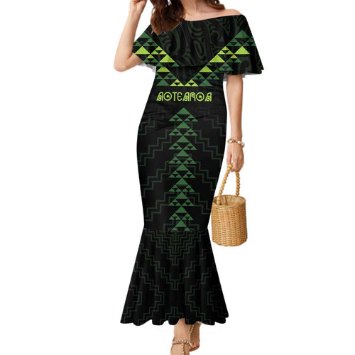 Custom New Zealand Maori Koru Koiri Motif Family Matching Mermaid Dress and Hawaiian Shirt