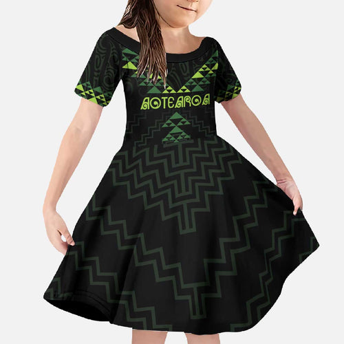 Custom New Zealand Maori Koru Koiri Motif Family Matching Off The Shoulder Long Sleeve Dress and Hawaiian Shirt