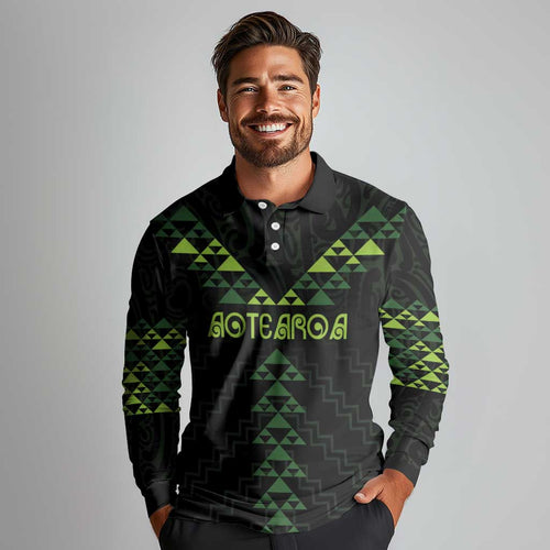 Custom New Zealand Maori Koru Koiri Motif Long Sleeve Polo Shirt