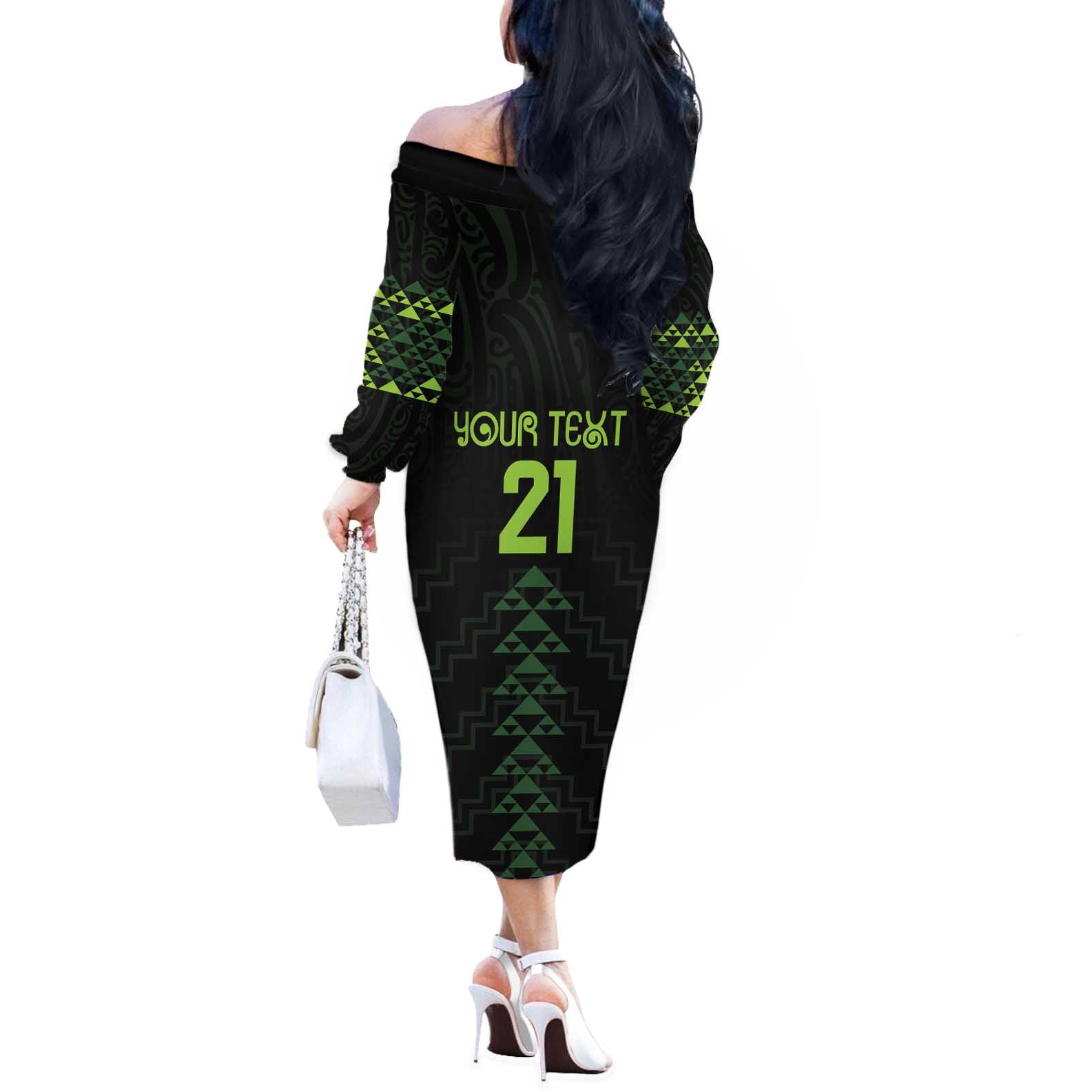 Custom New Zealand Maori Koru Koiri Motif Off The Shoulder Long Sleeve Dress