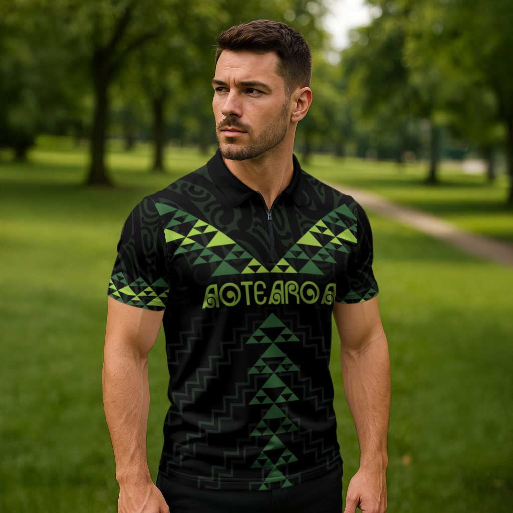 Custom New Zealand Maori Koru Koiri Motif Zipper Polo Shirt - Aussie Hoodie
