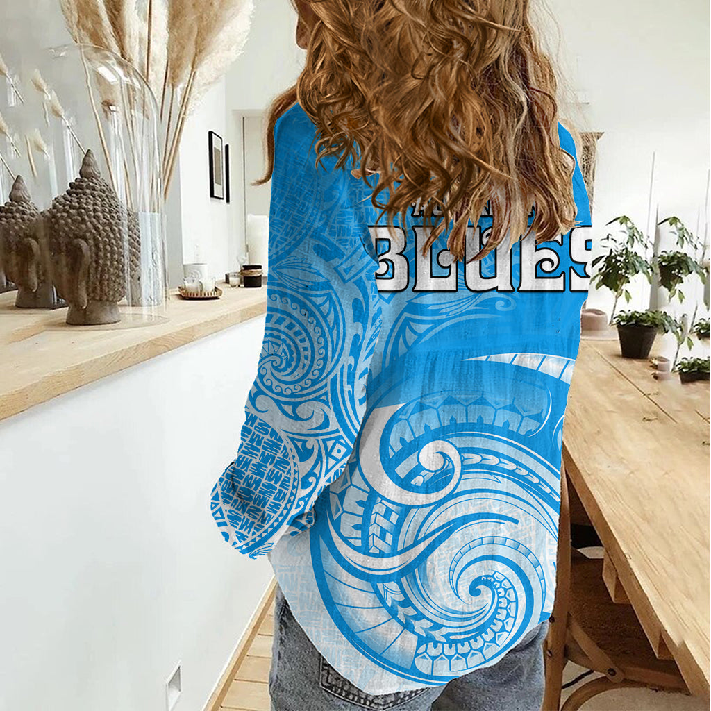 Super Blues Rugby Union Auckland Women Casual Shirt New Zealand Koru Maori LT9