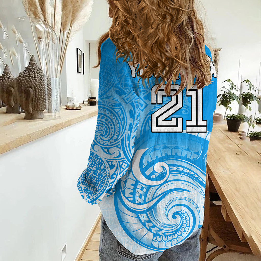 (Custom Text And Number) Super Blues Rugby Union Auckland Women Casual Shirt New Zealand Koru Maori LT9
