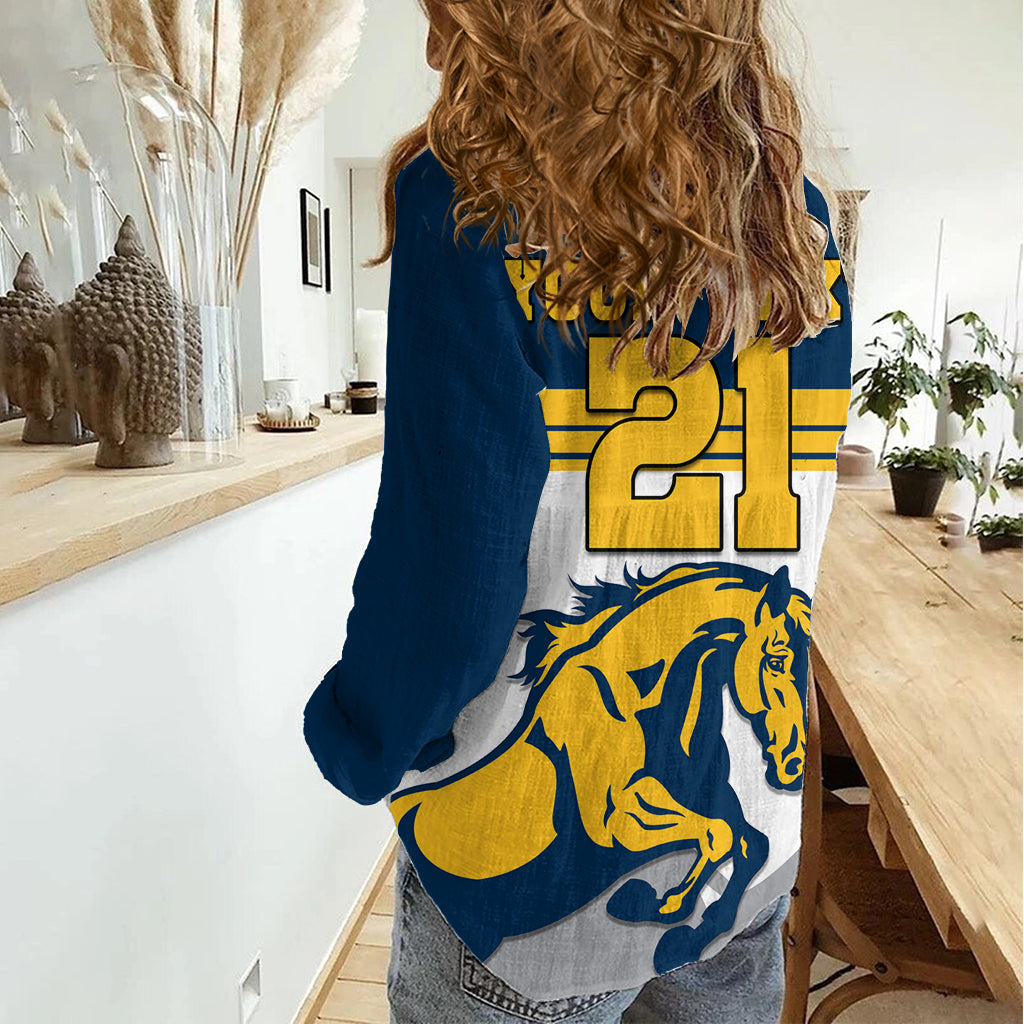 (Custom Text And Number) Brumbies Rugby Union Women Casual Shirt Australia Silhouettes Of Horses LT9