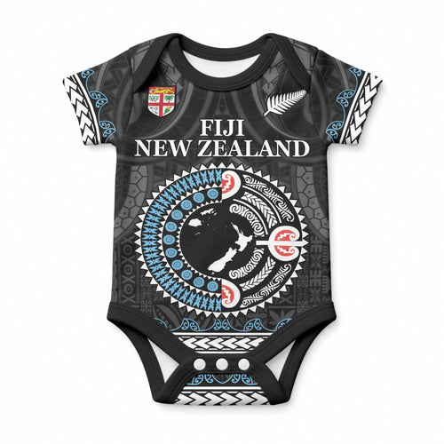 Custom Fiji and New Zealand Baby Onesie Maori Fern Mix Tapa Tribal Unique