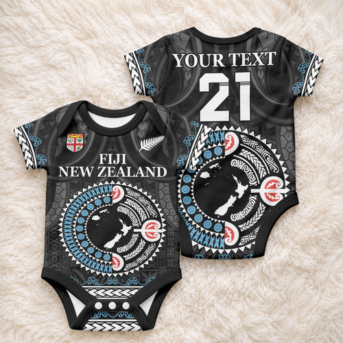Custom Fiji and New Zealand Baby Onesie Maori Fern Mix Tapa Tribal Unique