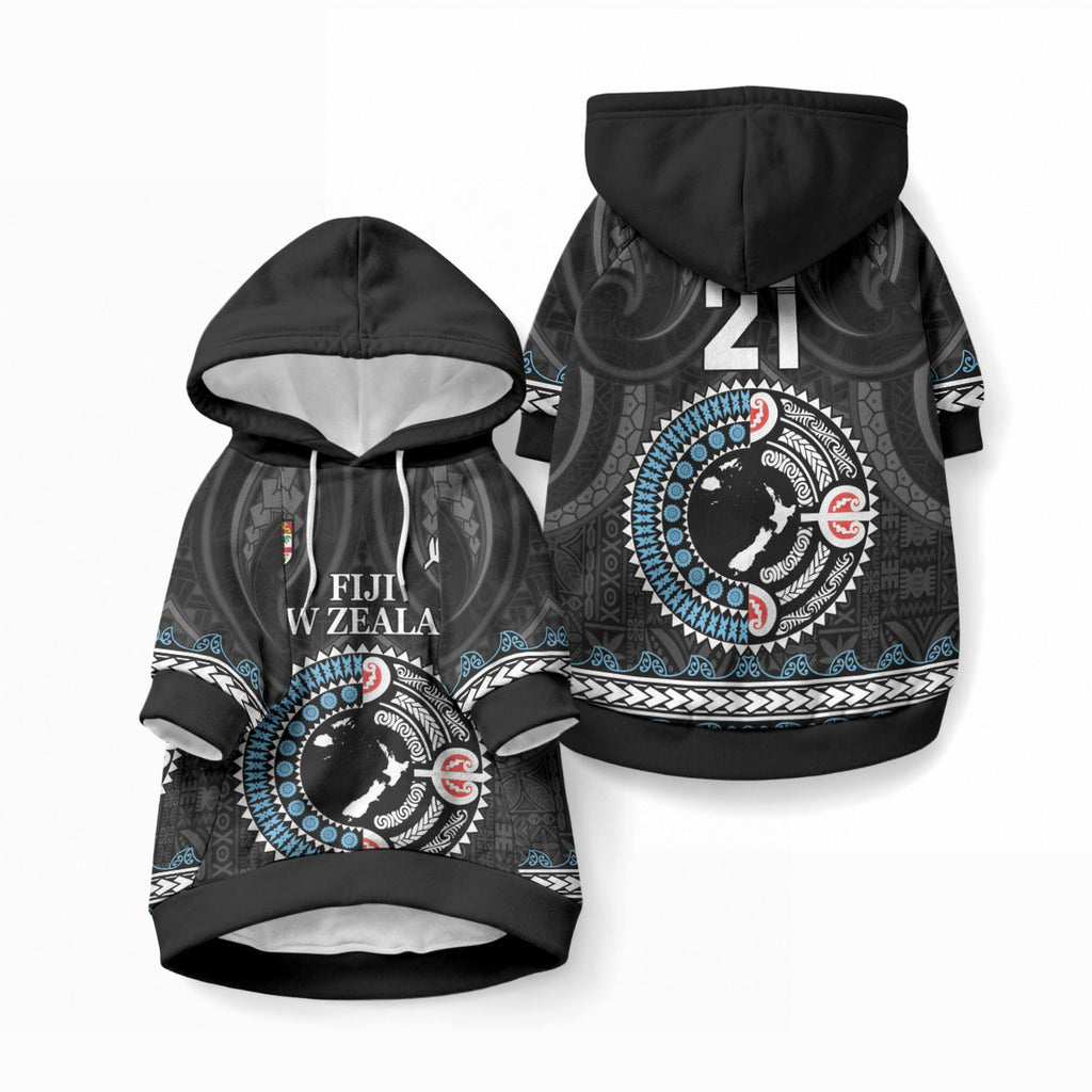 Custom Fiji and New Zealand Pet Hoodie Maori Fern Mix Tapa Tribal Unique