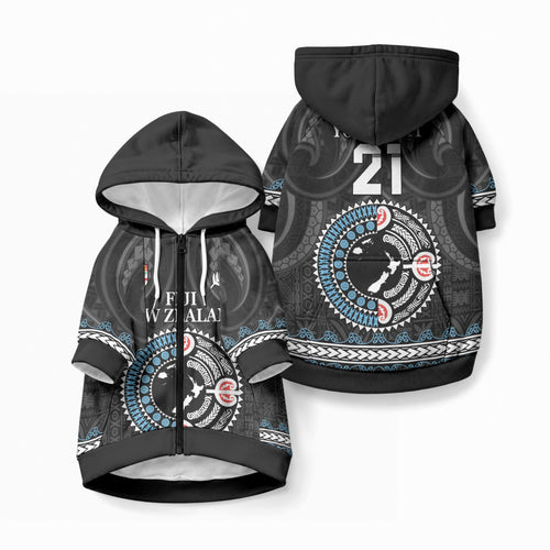 Custom Fiji and New Zealand Pet Hoodie Maori Fern Mix Tapa Tribal Unique