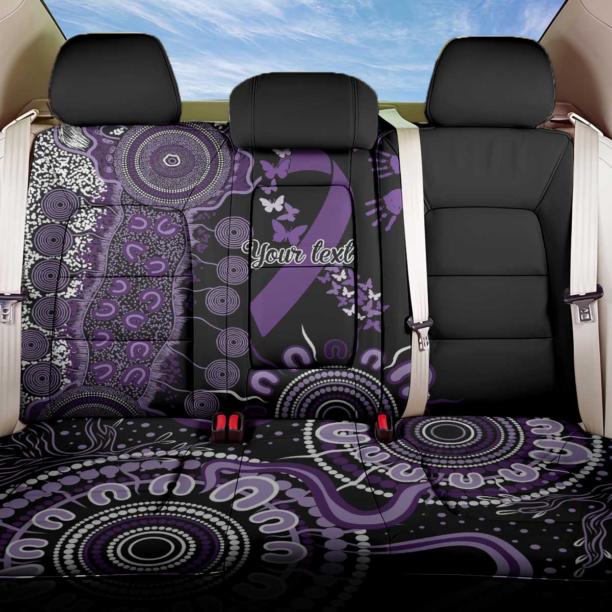 Memories Matter Alzheimers Awareness Personalised Back Car Seat Cover Aboriginal Ribbon Dot Painting
