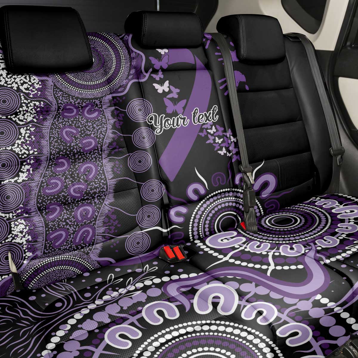 Memories Matter Alzheimers Awareness Personalised Back Car Seat Cover Aboriginal Ribbon Dot Painting