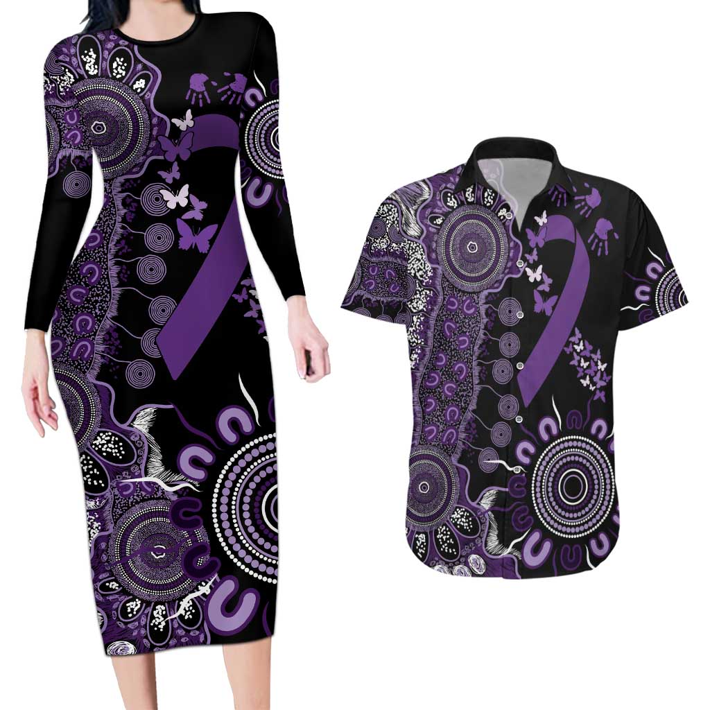 Memories Matter Alzheimers Awareness Personalised Couples Matching Long Sleeve Bodycon Dress and Hawaiian Shirt Aboriginal Ribbon Dot Painting