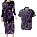 Memories Matter Alzheimers Awareness Personalised Couples Matching Long Sleeve Bodycon Dress and Hawaiian Shirt Aboriginal Ribbon Dot Painting