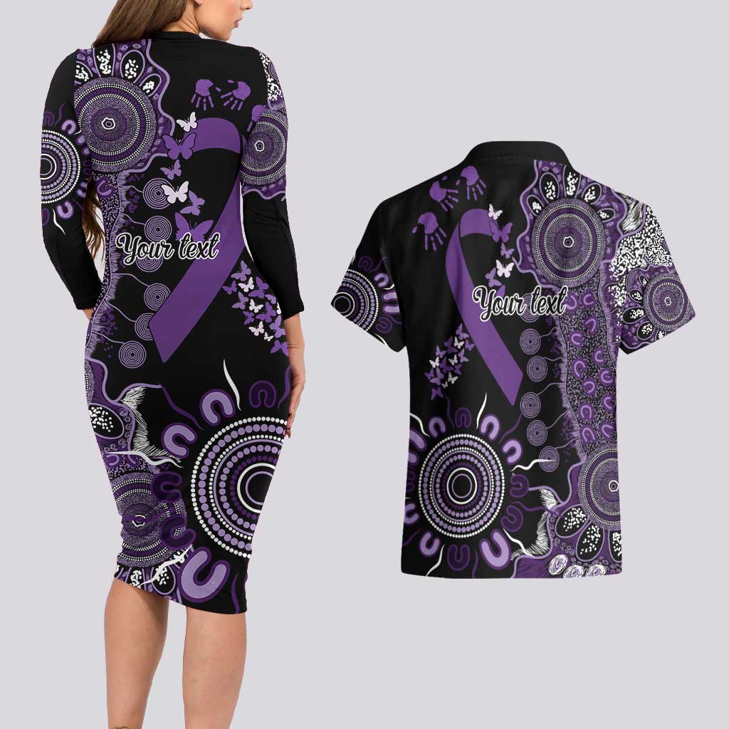 Memories Matter Alzheimers Awareness Personalised Couples Matching Long Sleeve Bodycon Dress and Hawaiian Shirt Aboriginal Ribbon Dot Painting