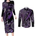 Memories Matter Alzheimers Awareness Personalised Couples Matching Long Sleeve Bodycon Dress and Long Sleeve Button Shirt Aboriginal Ribbon Dot Painting