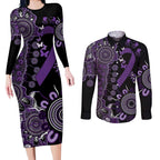 Memories Matter Alzheimers Awareness Personalised Couples Matching Long Sleeve Bodycon Dress and Long Sleeve Button Shirt Aboriginal Ribbon Dot Painting