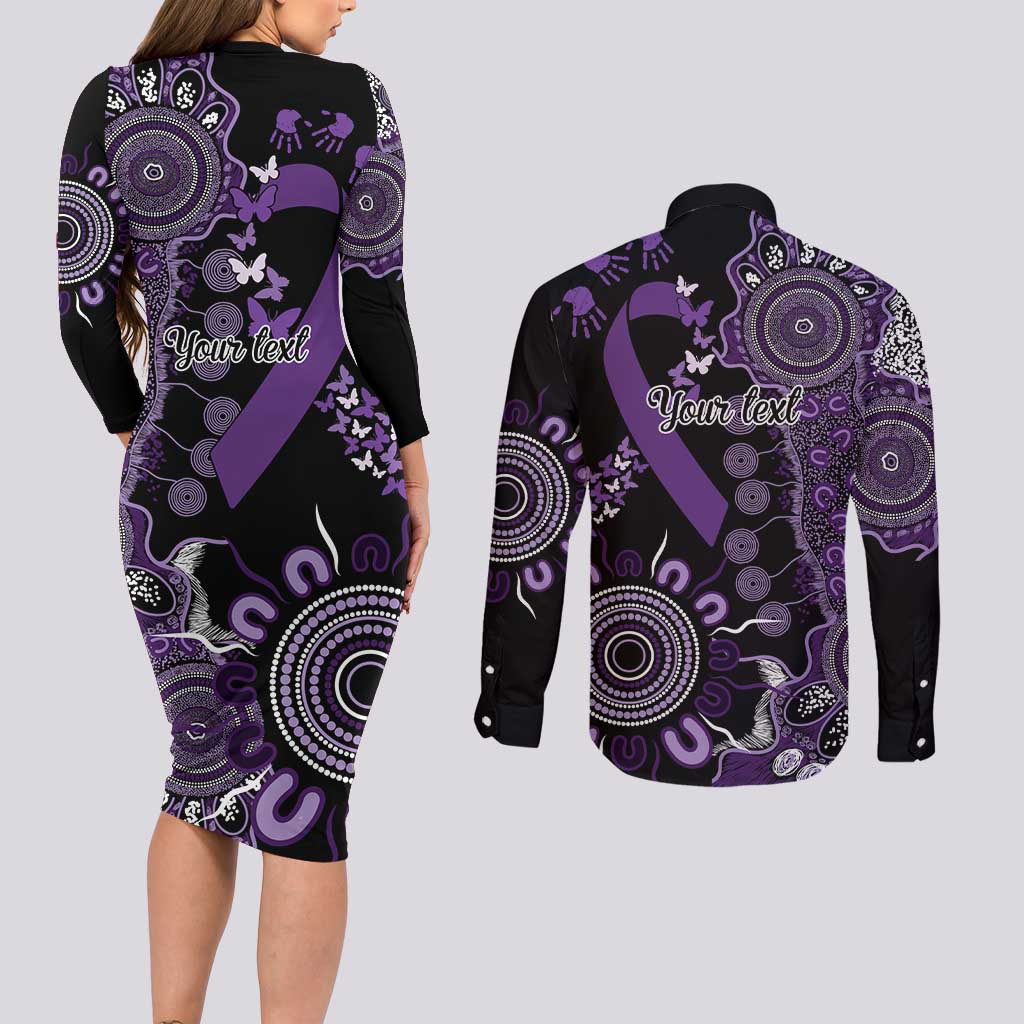 Memories Matter Alzheimers Awareness Personalised Couples Matching Long Sleeve Bodycon Dress and Long Sleeve Button Shirt Aboriginal Ribbon Dot Painting